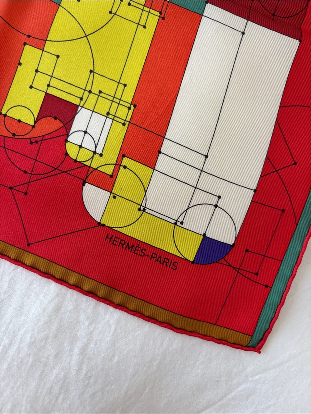 Hermès Red, Yellow & White Graphic Silk Scarf